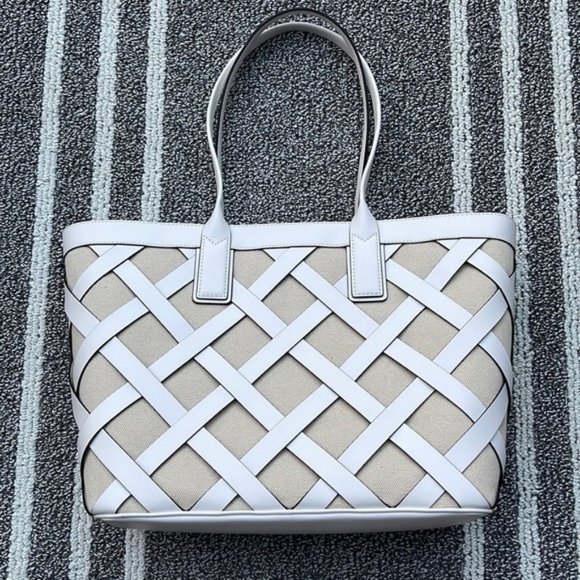 Michael Kors Sienna Large Tote Shoulder Bag Optic White Multi Leather Canvas - Picture 9 of 16